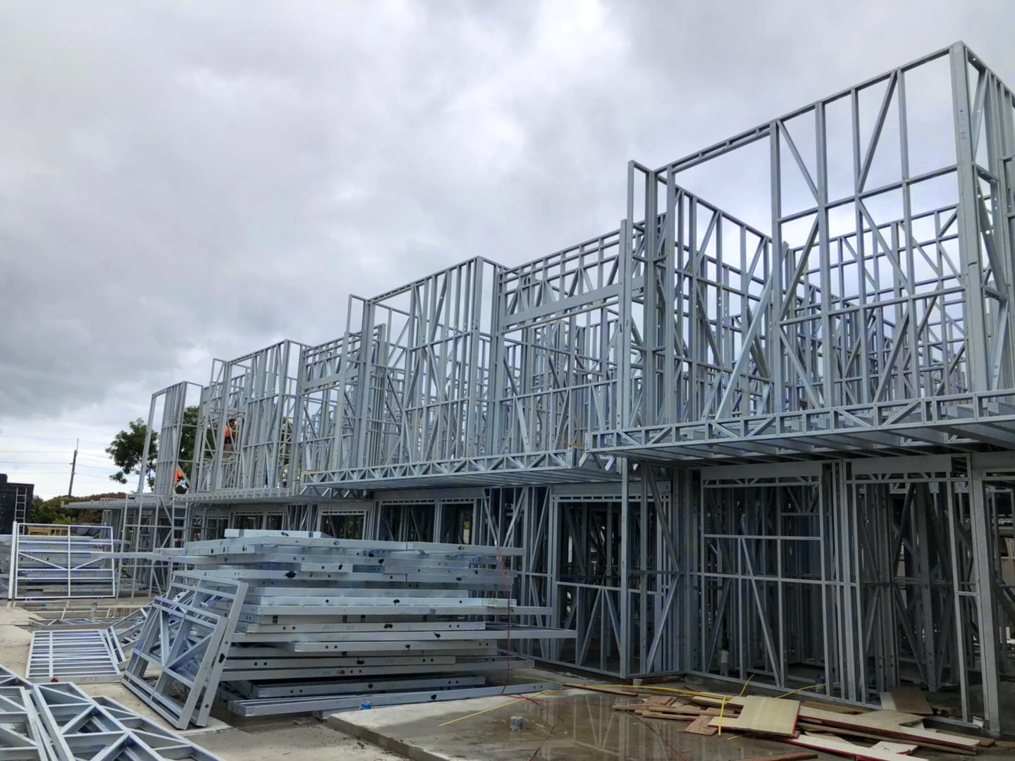 Light gauge steel framing for a multi-unit building under construction