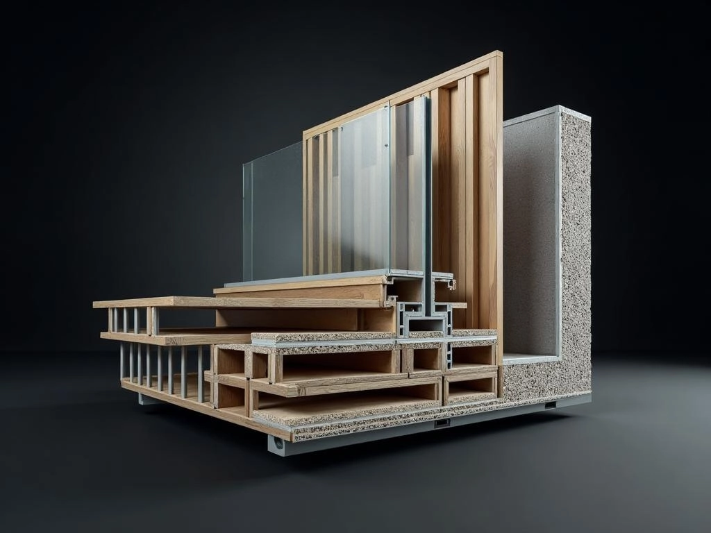 Cutaway model showing layers of a light gauge steel wall and floor system.